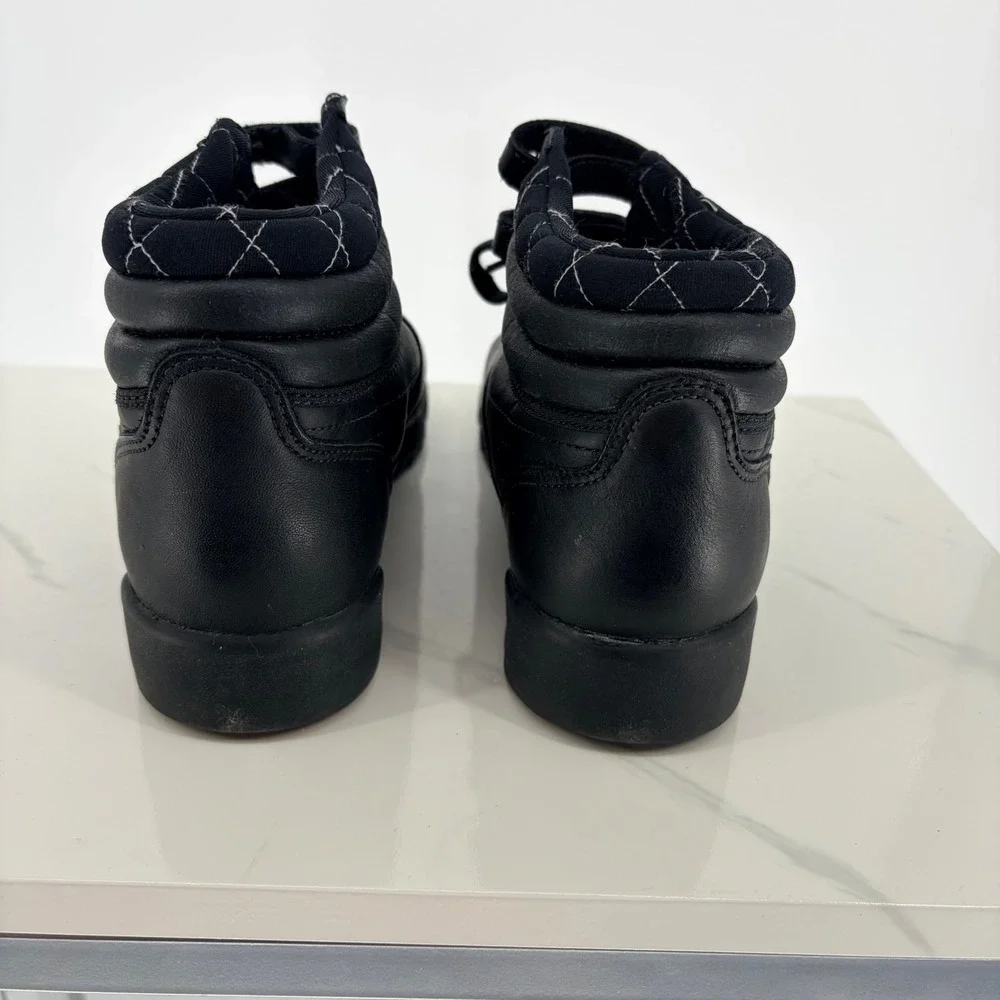 Reebok Freestyle Hi Ripple Size 8 Black Leather Y2K High Top Sneakers 32-24396
